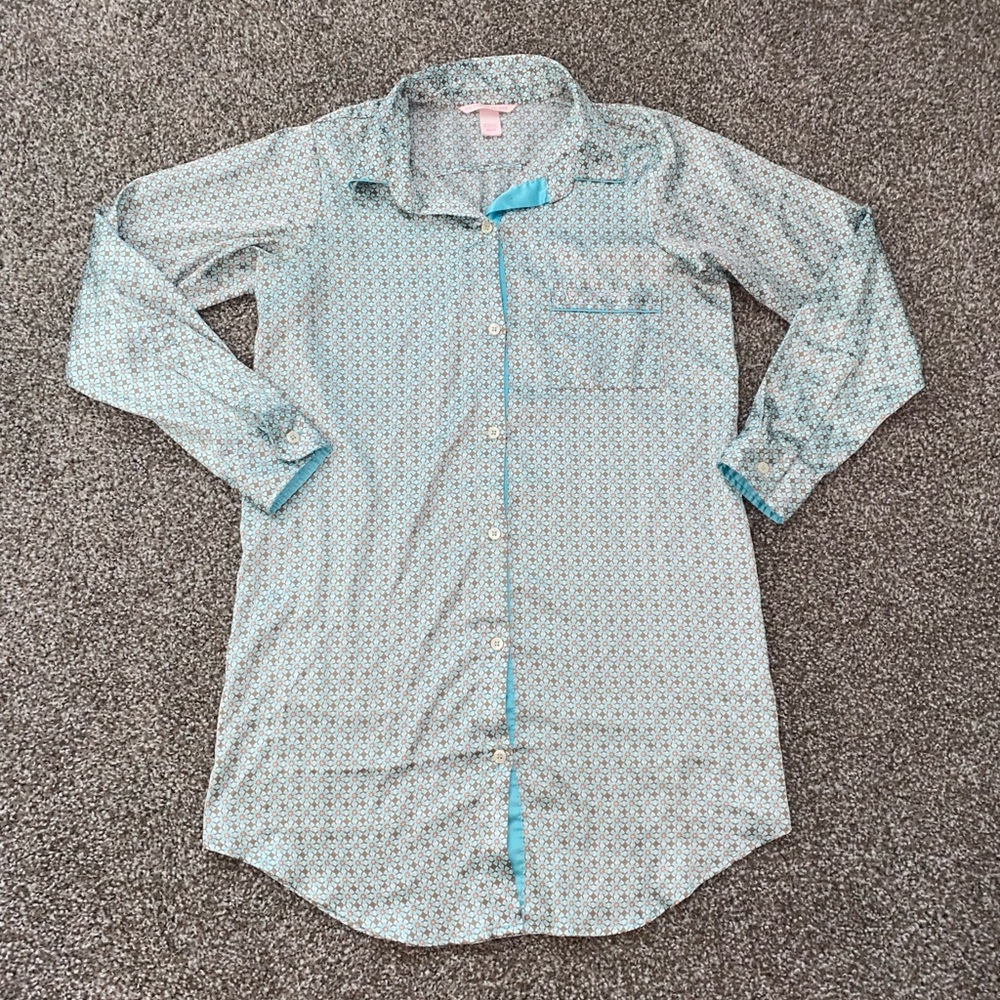 Victoria’s Secret Mint Green Floral Button Down Oversized Pajama Shirt